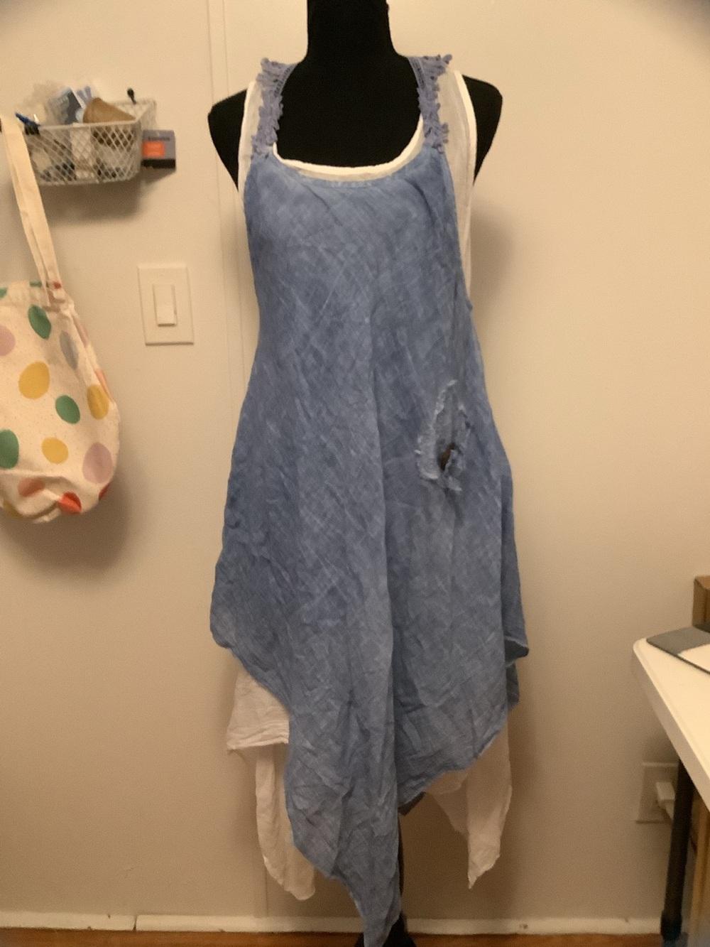 Zara White Cotton Top with Light Blue Crochet Trim